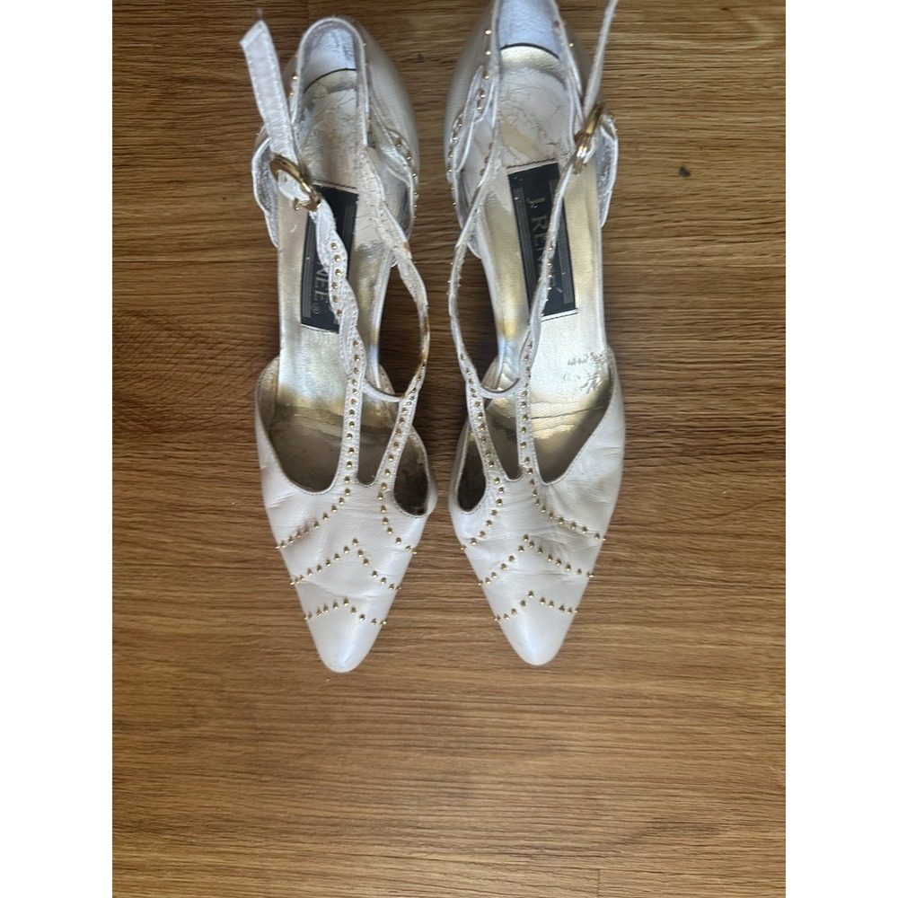 Vintage J. Renee Ivory Leather Pointed Toe Studded Slingback Ankle Strap 8.5
